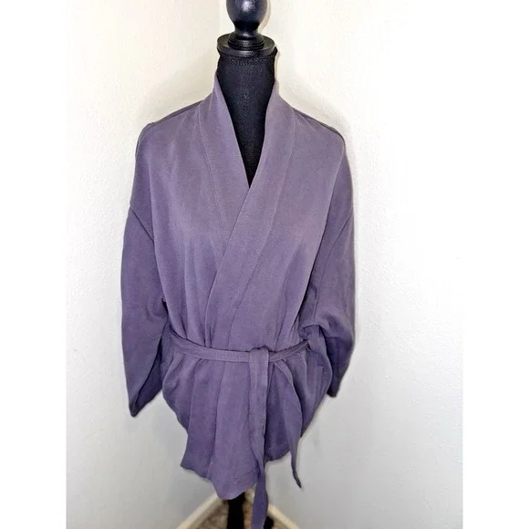 Athleta Short Robe Belted Cardigan Wrap‎ Purple Size L/XL NWOT - Picture 2 of 8